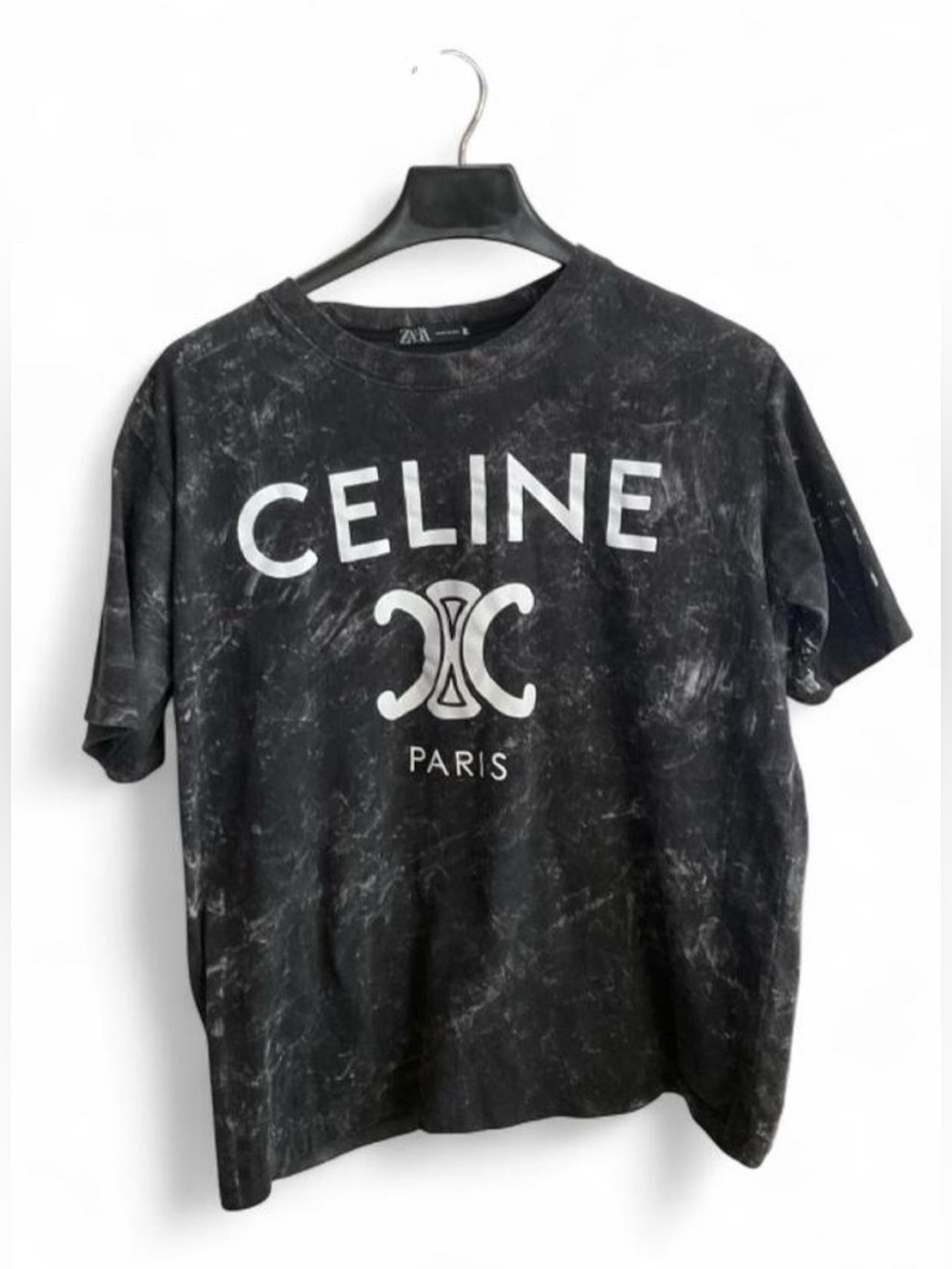 Black DESIGNER-esque Marble Wash Logo T-Shirt- SIZE MEDIUM